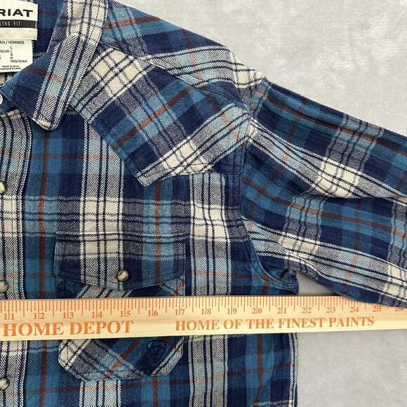 Ariat Retro Fit Shirt Men’s Large Hendrix Flannel Pearl Snap Rodeo Work Wear - Picture 5 of 11